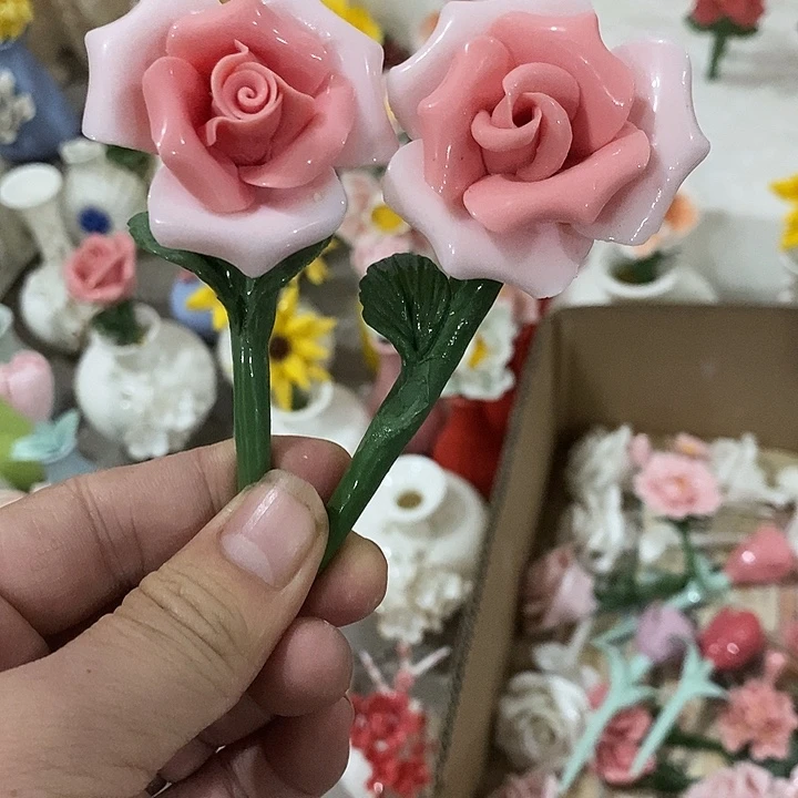 瓷片纯手工陶瓷花摆件瑕