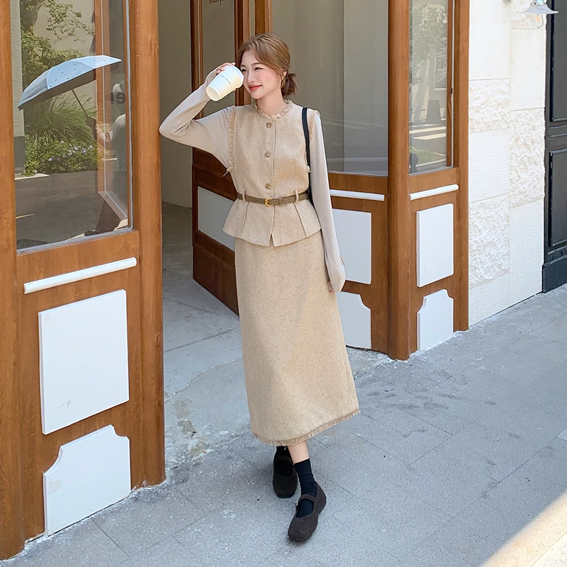 气质小香风时尚套装裙女2025秋季法式高级感马甲内搭半身裙三件套