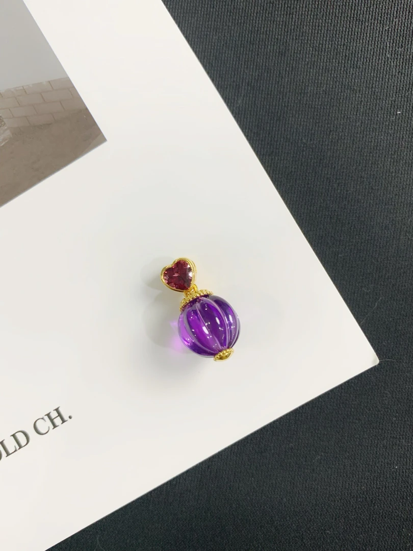 足金999 黄金5G工艺 紫色南瓜珠吊坠