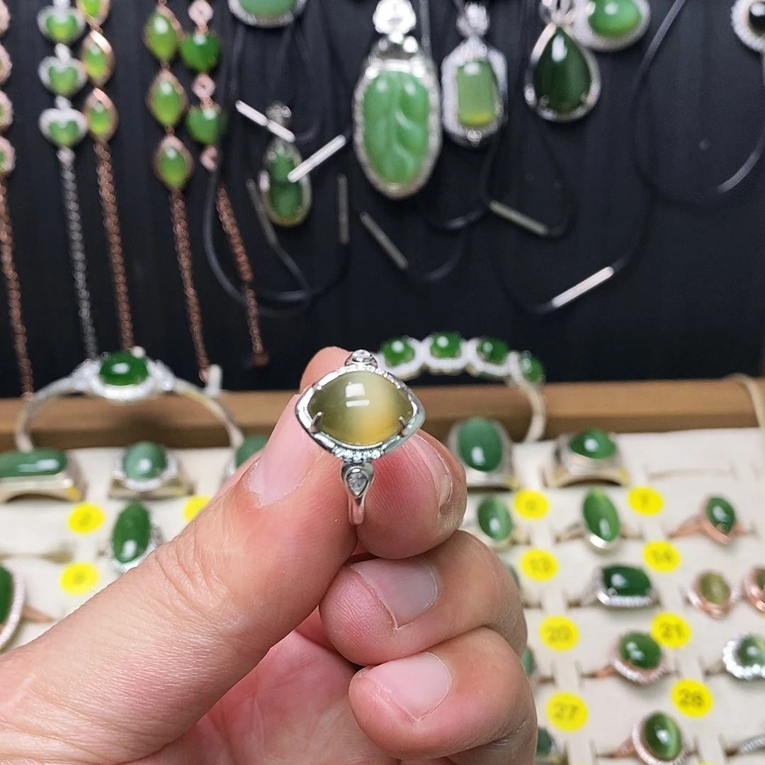 和田玉（碧玉）银S925镶嵌戒指