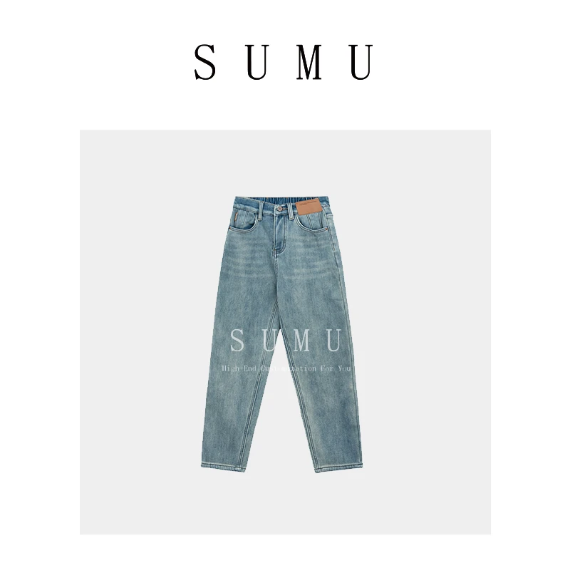 宿慕SUMU女款加绒加厚牛仔裤11-20冬季2023潮流休闲款31825