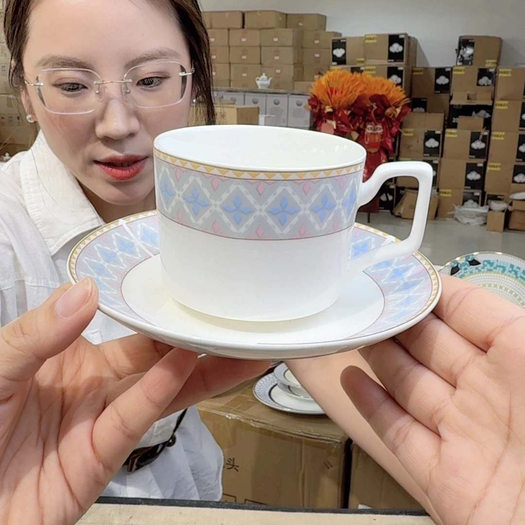 骨瓷骨瓷咖啡杯碟2套（4件）250ml外贸骨瓷微
