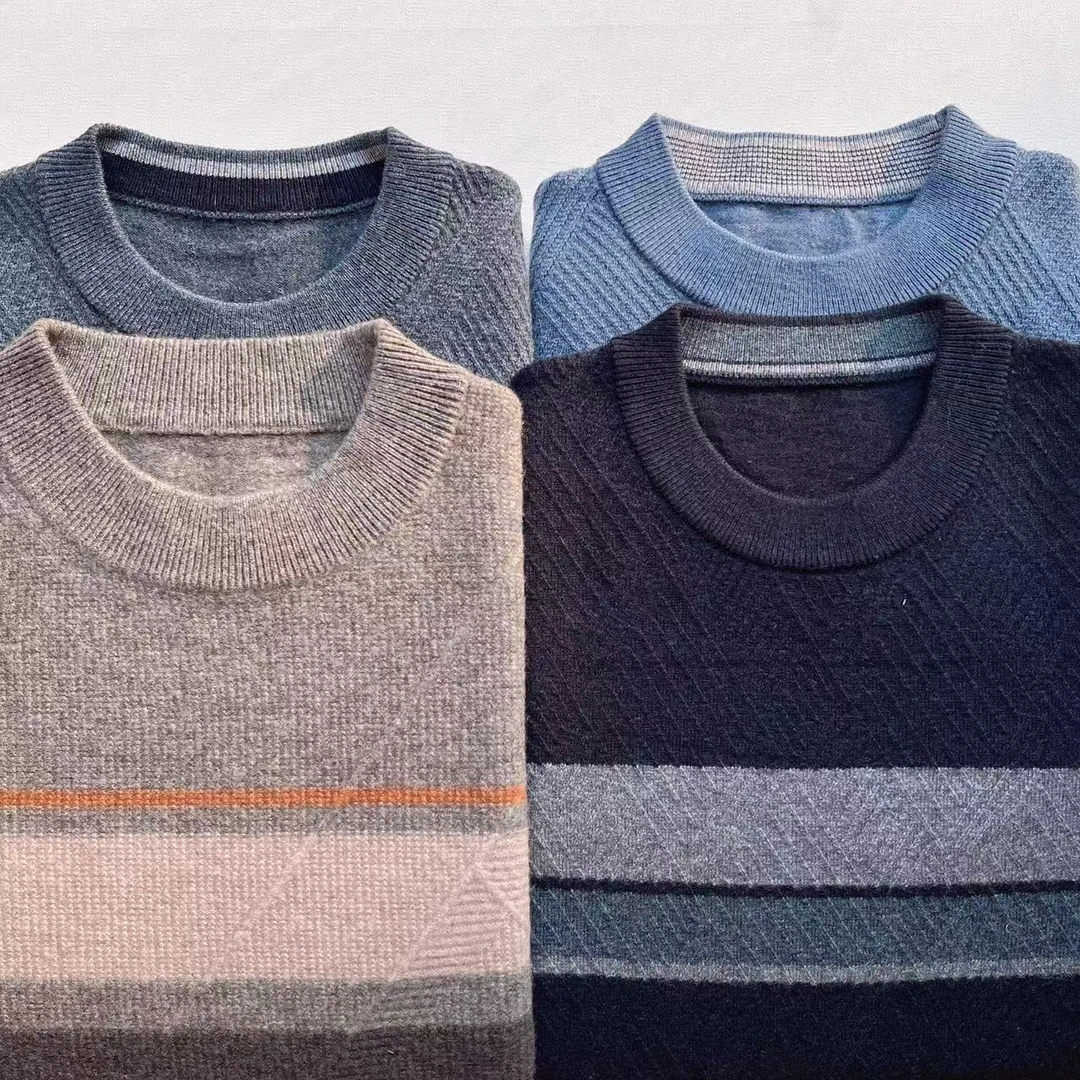 63 百分百绵羊毛撞色拼接款精品 保暖亲肤加厚羊毛衫