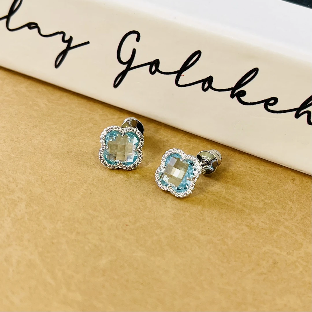 铜合金合成锆石耳饰 铜合金合成立方氧化锆‌银装素耳钉P995日常