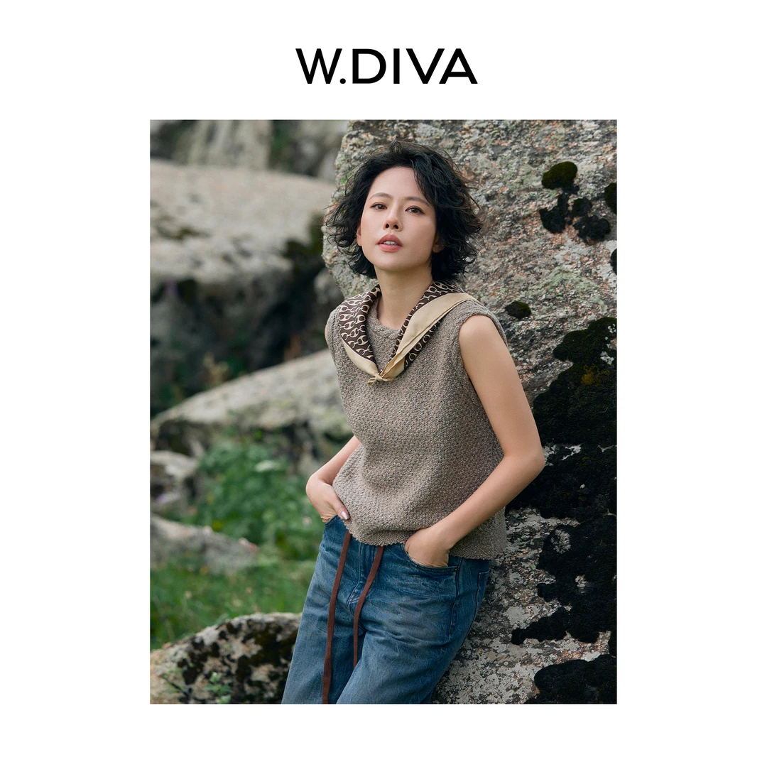 【燕麦织语】超细羊毛蚕丝扭绳领边无袖背心慵懒风53T242728