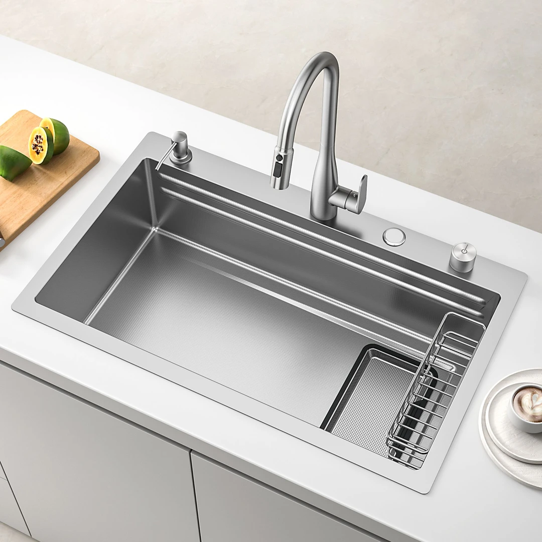 路顺优升级天鹅龙头加厚小米粒水槽双层集渣水槽原色多功能水槽