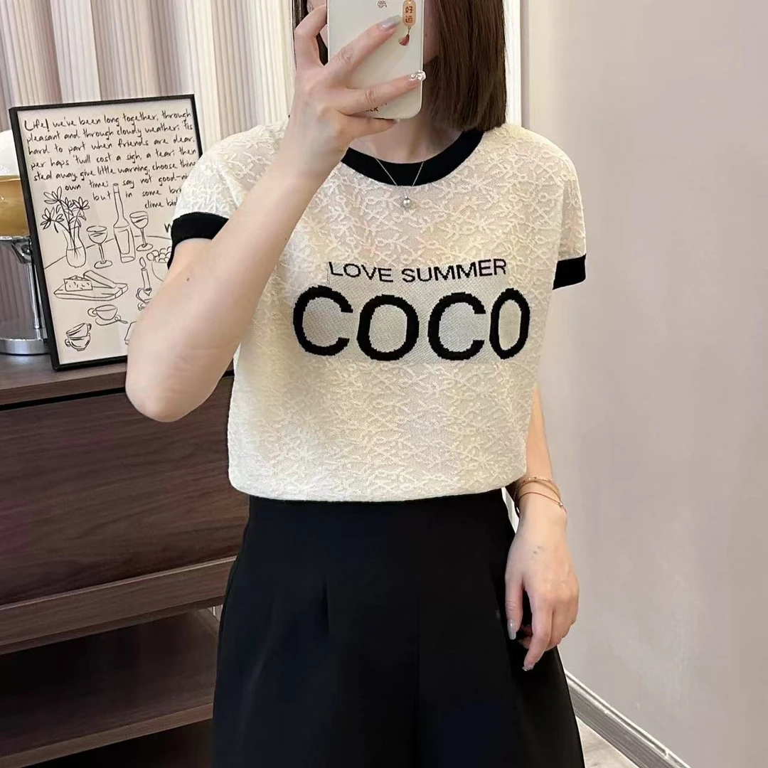 0186【漂亮花卉】夏装2025新款时尚洋气百搭宽松冰丝针织衫女薄圆领