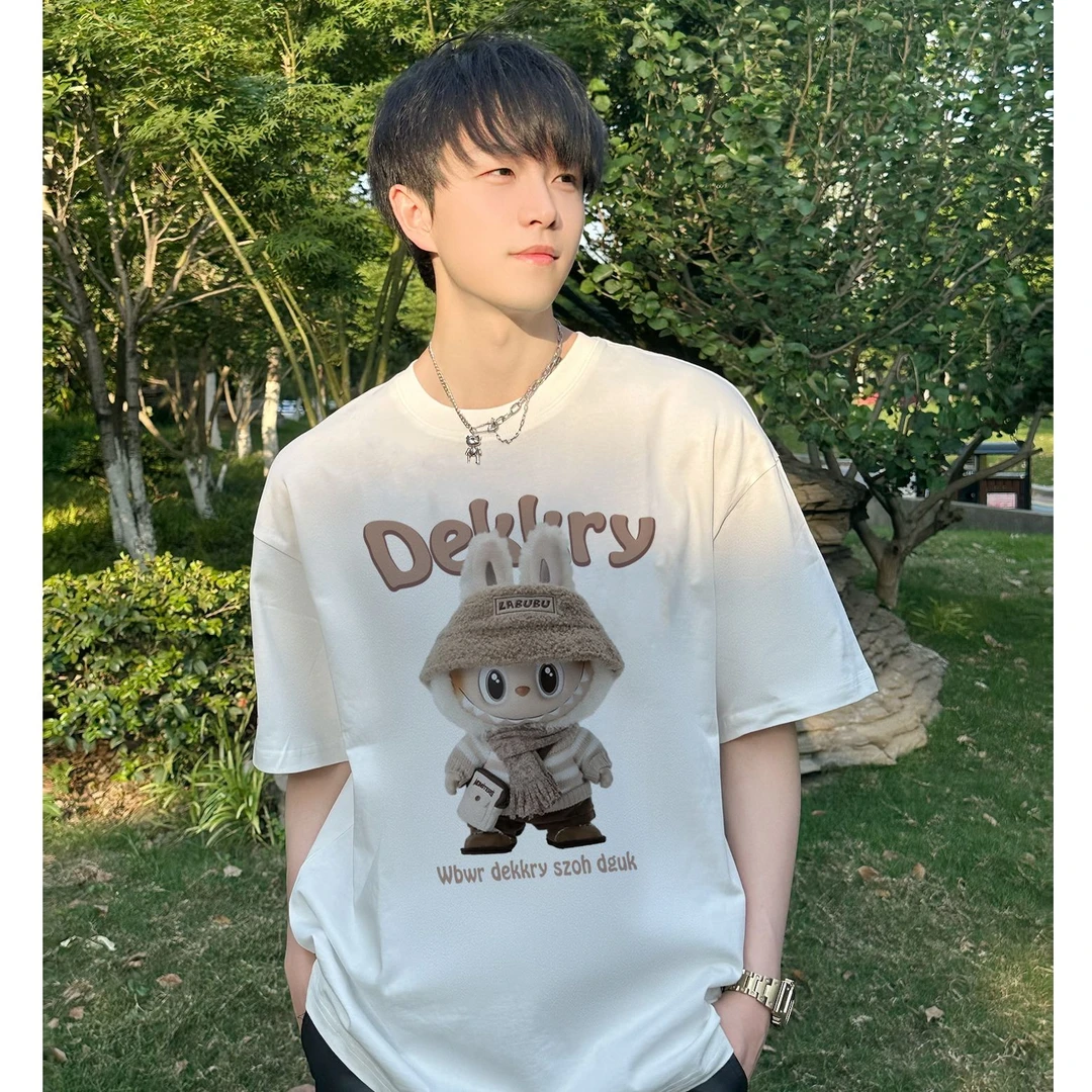 vintage个性布娃娃印花纯棉T恤男春款夏季街头百搭宽松情侣款短袖