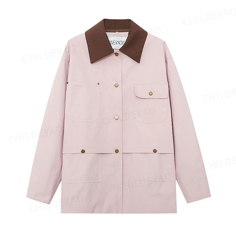 百搭休闲感翻领拼接单排扣外套女 45694503