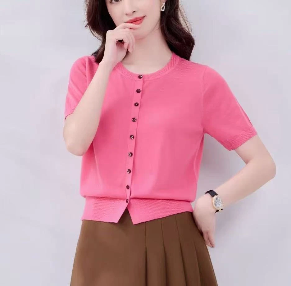 夏季新款简约纯色圆领天丝衫73196