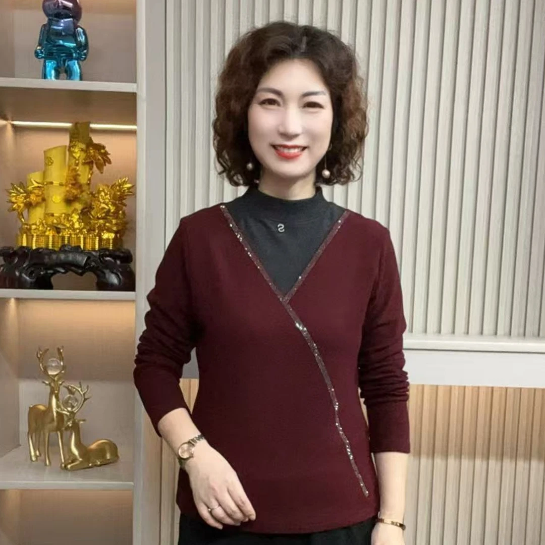 妈妈装流行时尚潮牌女装宽松秋装女士内搭独特漂亮上装休闲长袖