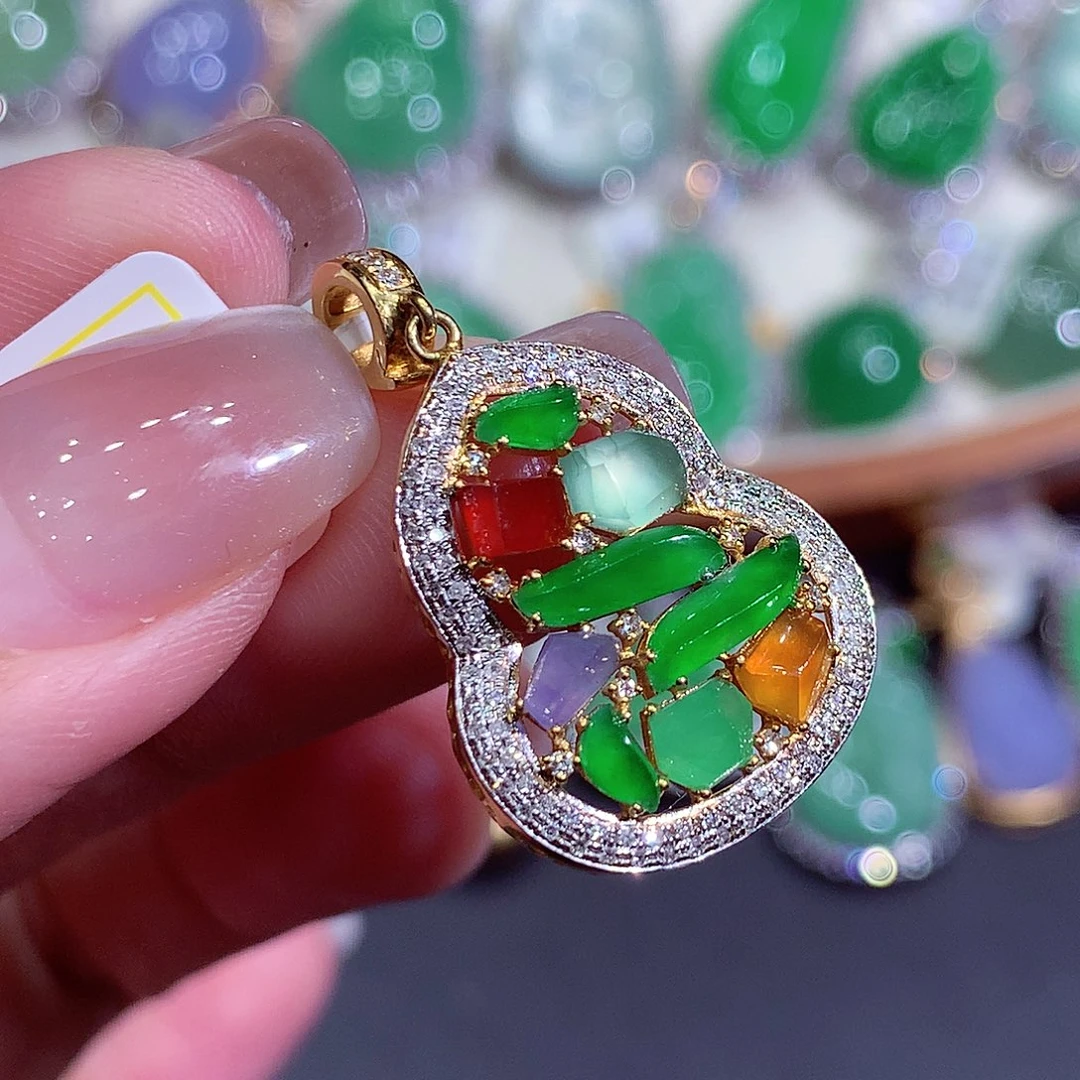 翡翠18K金镶嵌吊坠(不含链)