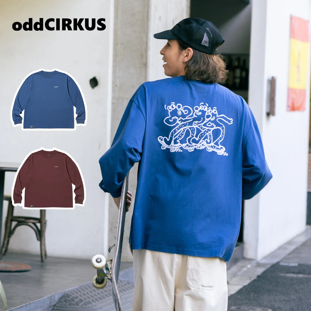 oddCIRKUS 日系印花图案长袖T恤新款休闲情侣长袖上衣