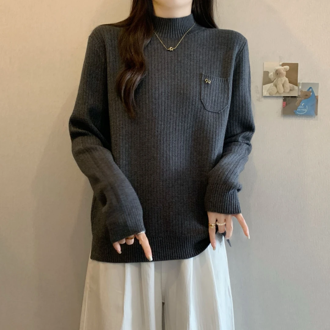大码遮肚子半高领加厚针织打底衫女秋冬胖MM宽松显瘦百搭洋气毛衣