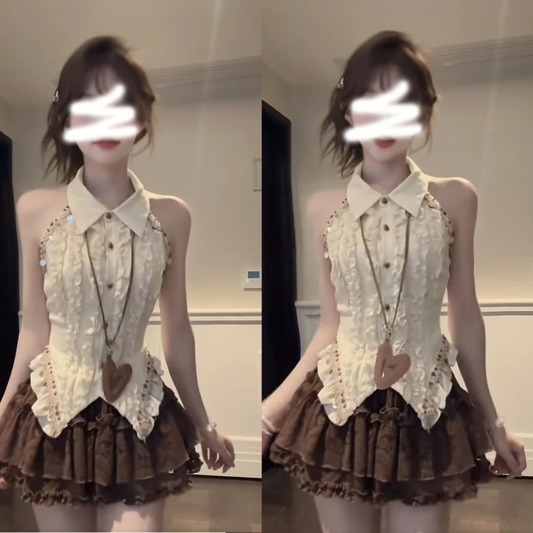 现货夏季辣妹显瘦小众上衣半裙两件套2025时尚套装