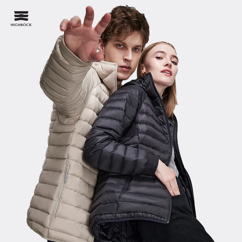 HIGHROCK/天石冬季户外薄款防寒鹅绒羽绒服连帽排骨V187