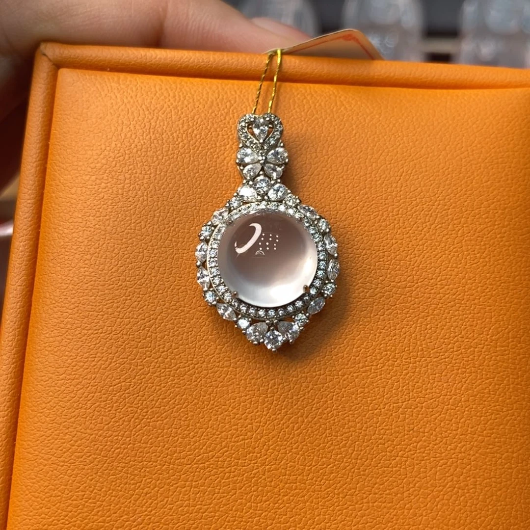 石英质玉银S925镶嵌吊坠