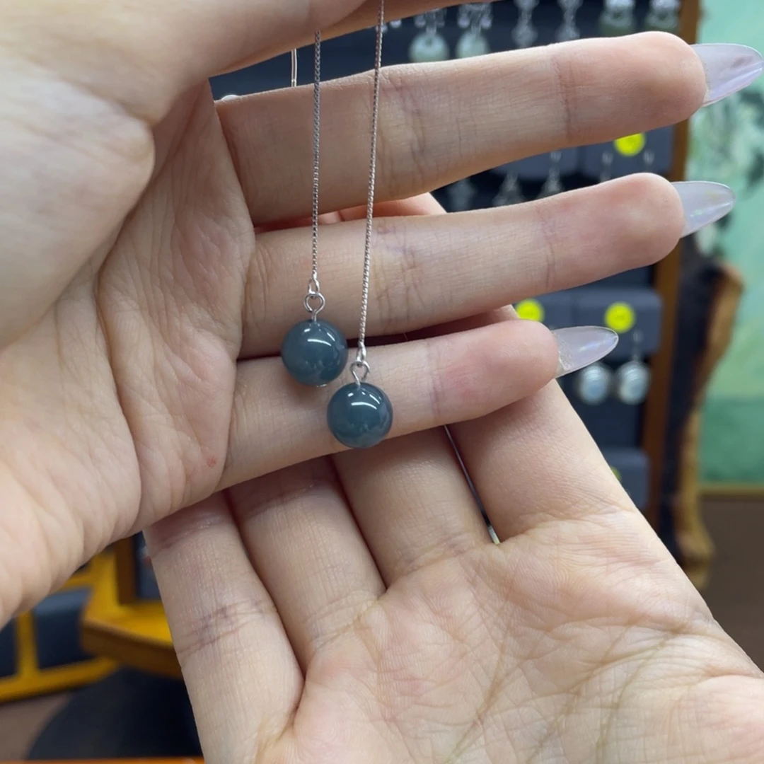 翡翠银S925镶嵌耳饰天然