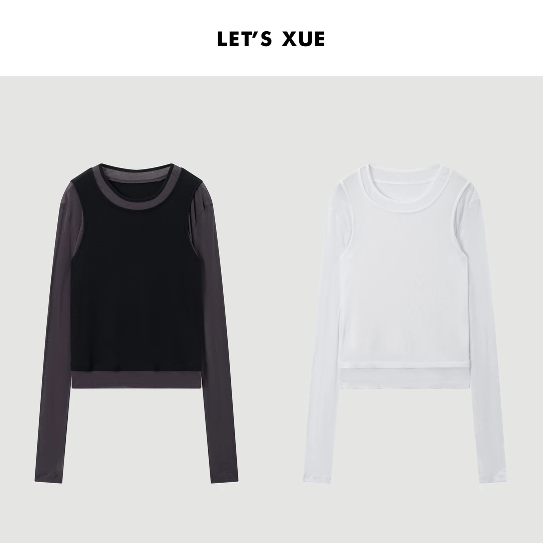 XUE【七安】时尚设计感假两件拼接显瘦T恤女