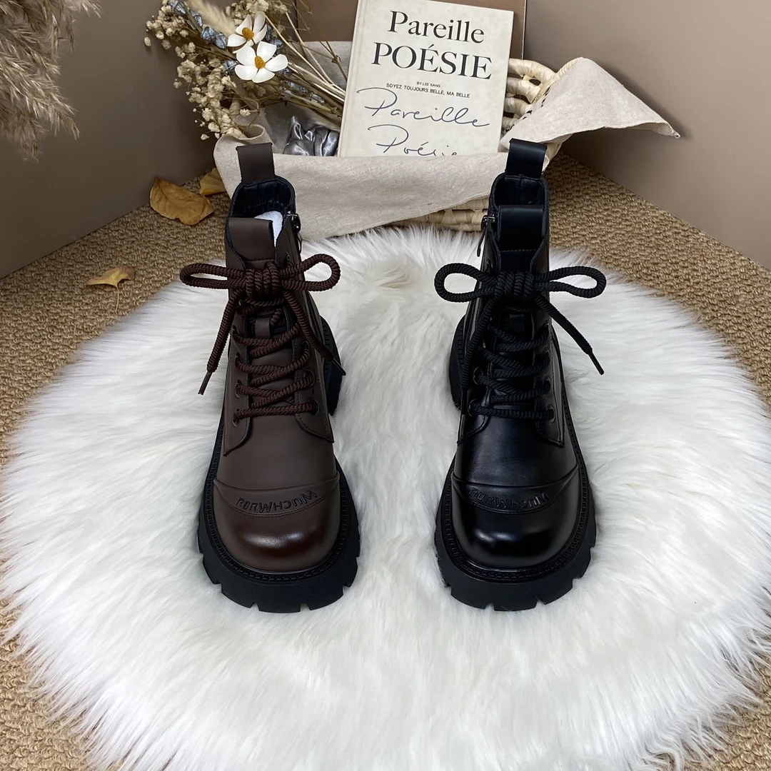 韩版厚底增高马丁靴女2025秋冬加绒爆款百搭时尚复古圆头显瘦短靴