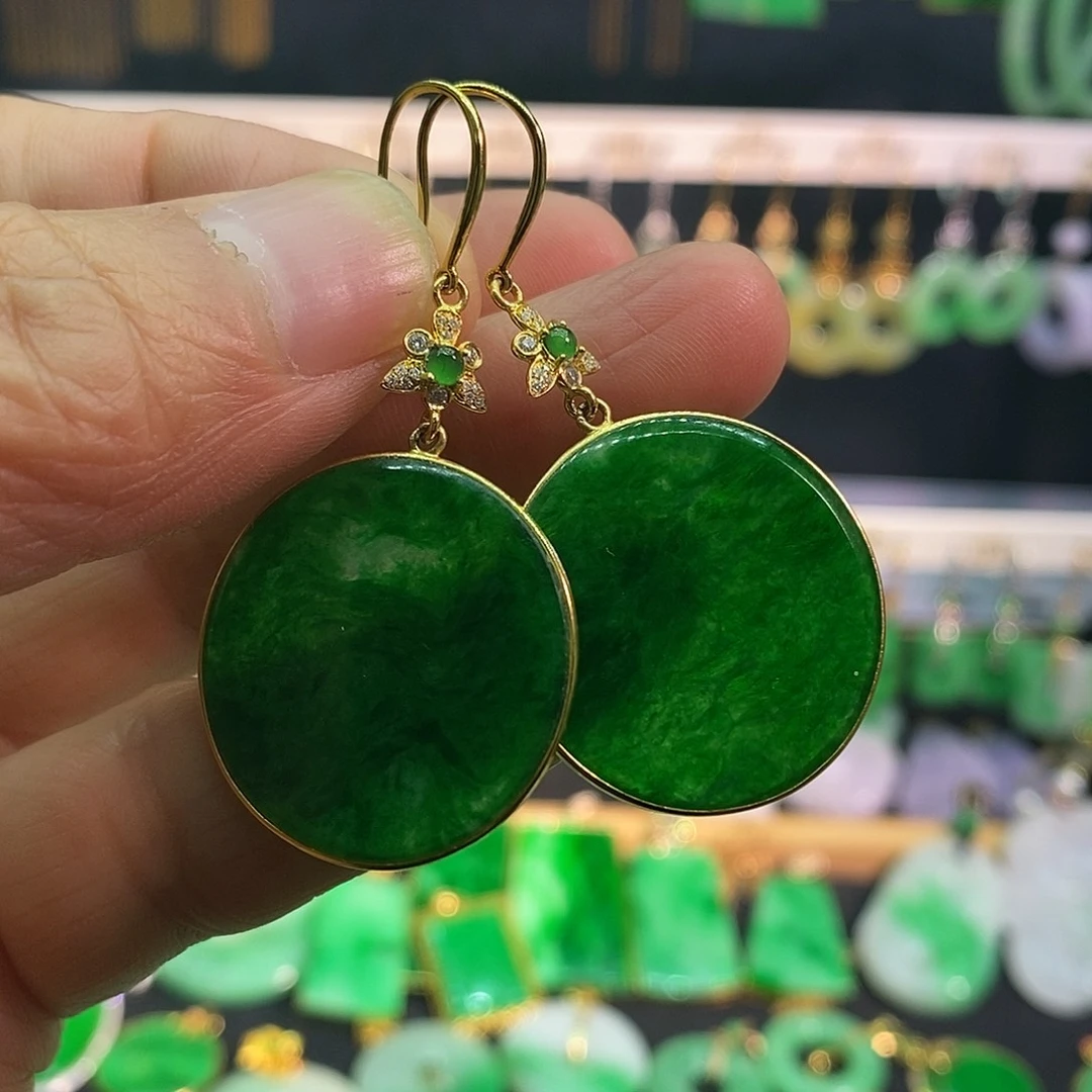 翡翠18K金镶嵌耳饰耳饰