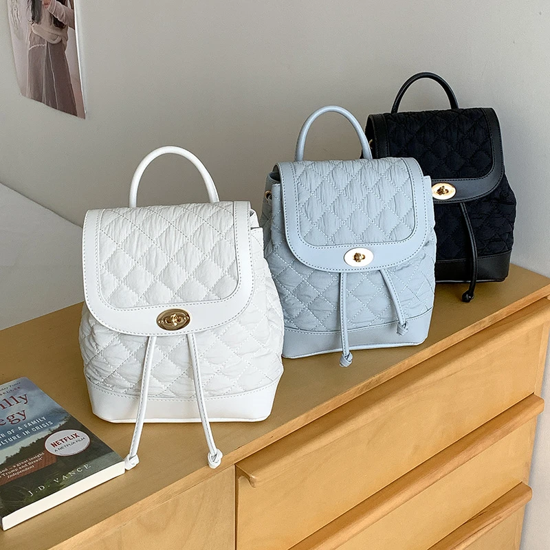 【旧邮札】韩系小香风菱格双肩包小背包女夏季时尚休闲通勤旅游背包