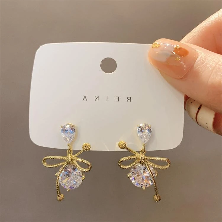 铜合金锆石耳饰 小众设计高级感蝴蝶结耳钉耳环女轻奢耳饰简约设