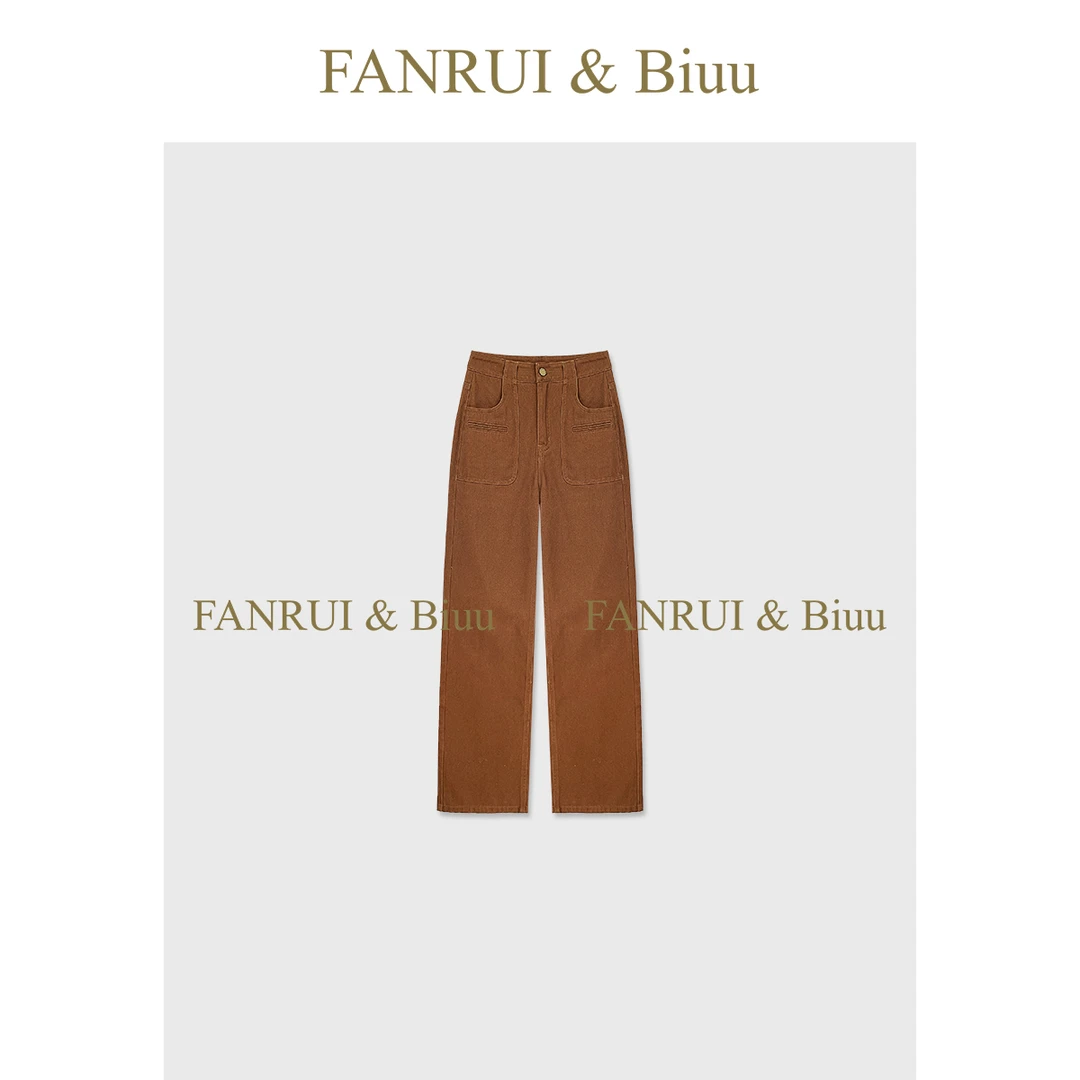 FANRUI/泛芮「贝贝biuu」复古百搭显瘦设计感气质休闲直筒裤B17991