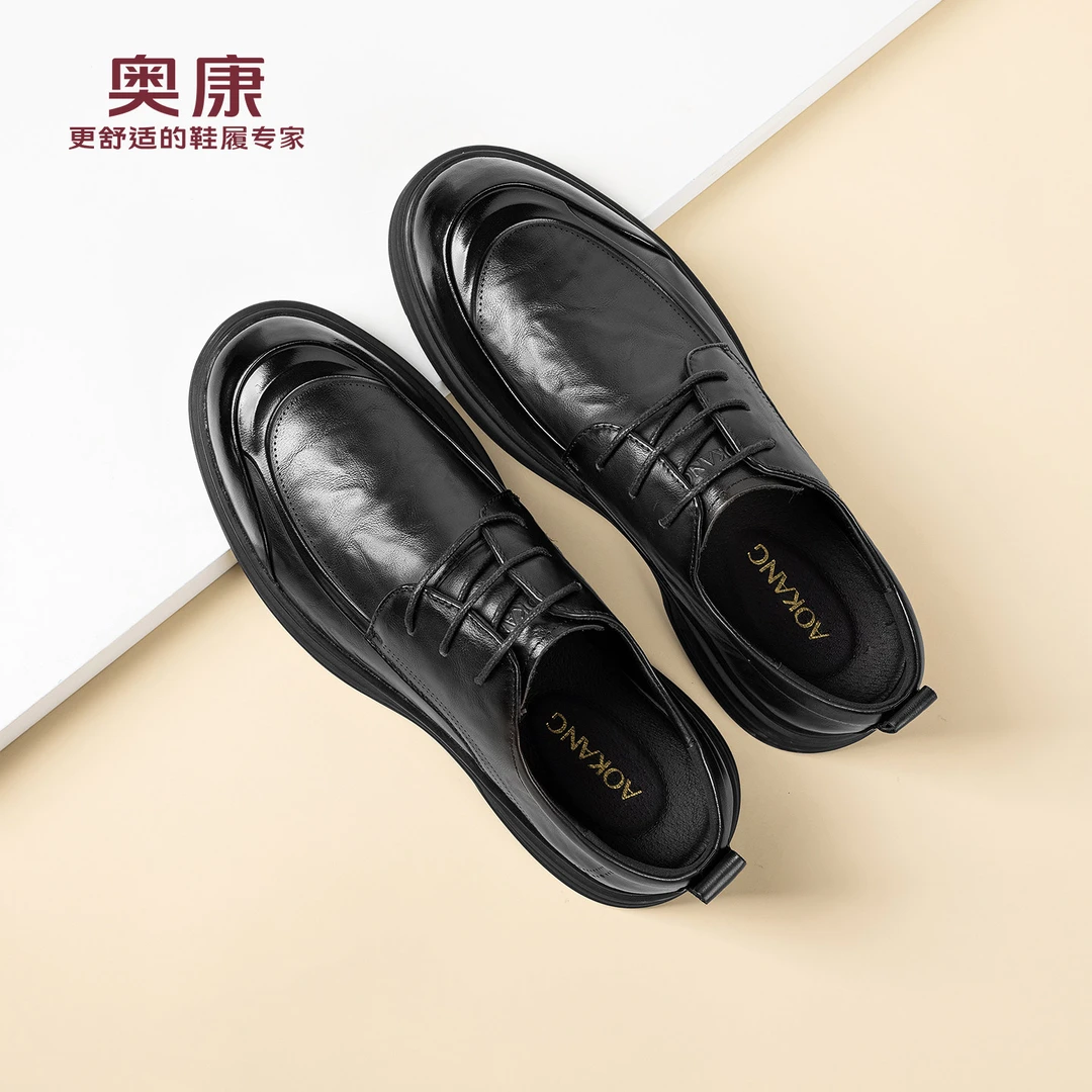 男鞋2025秋季新款休闲皮鞋商务正装真皮舒适系带圆头时尚鞋