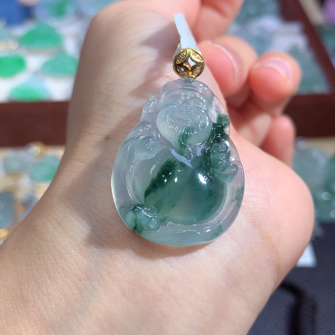 吊坠(不含链)18K金镶嵌翡翠财神爷