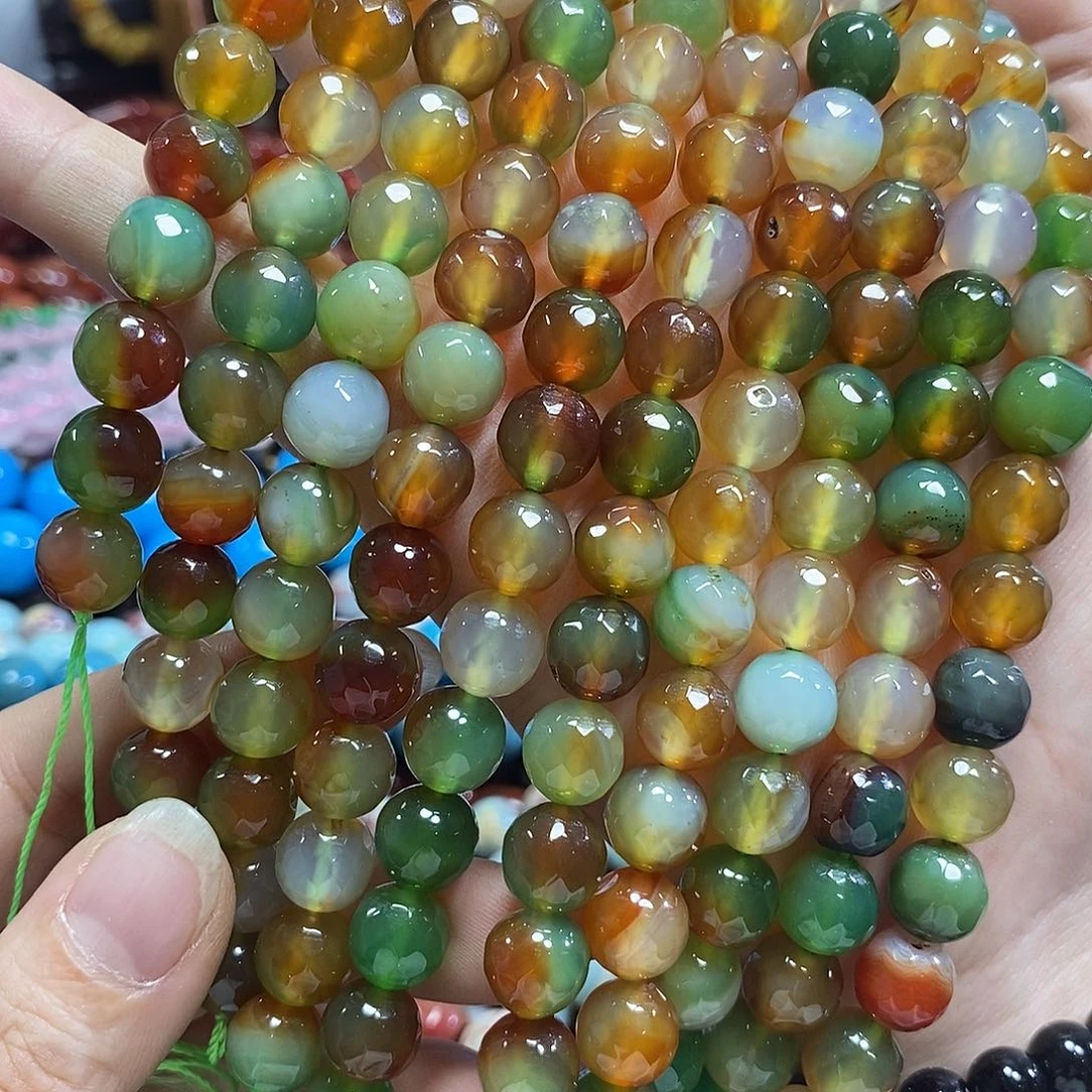 玛瑙/玉髓未镶嵌珠宝半成品孔雀玛瑙切面一条卡10mm