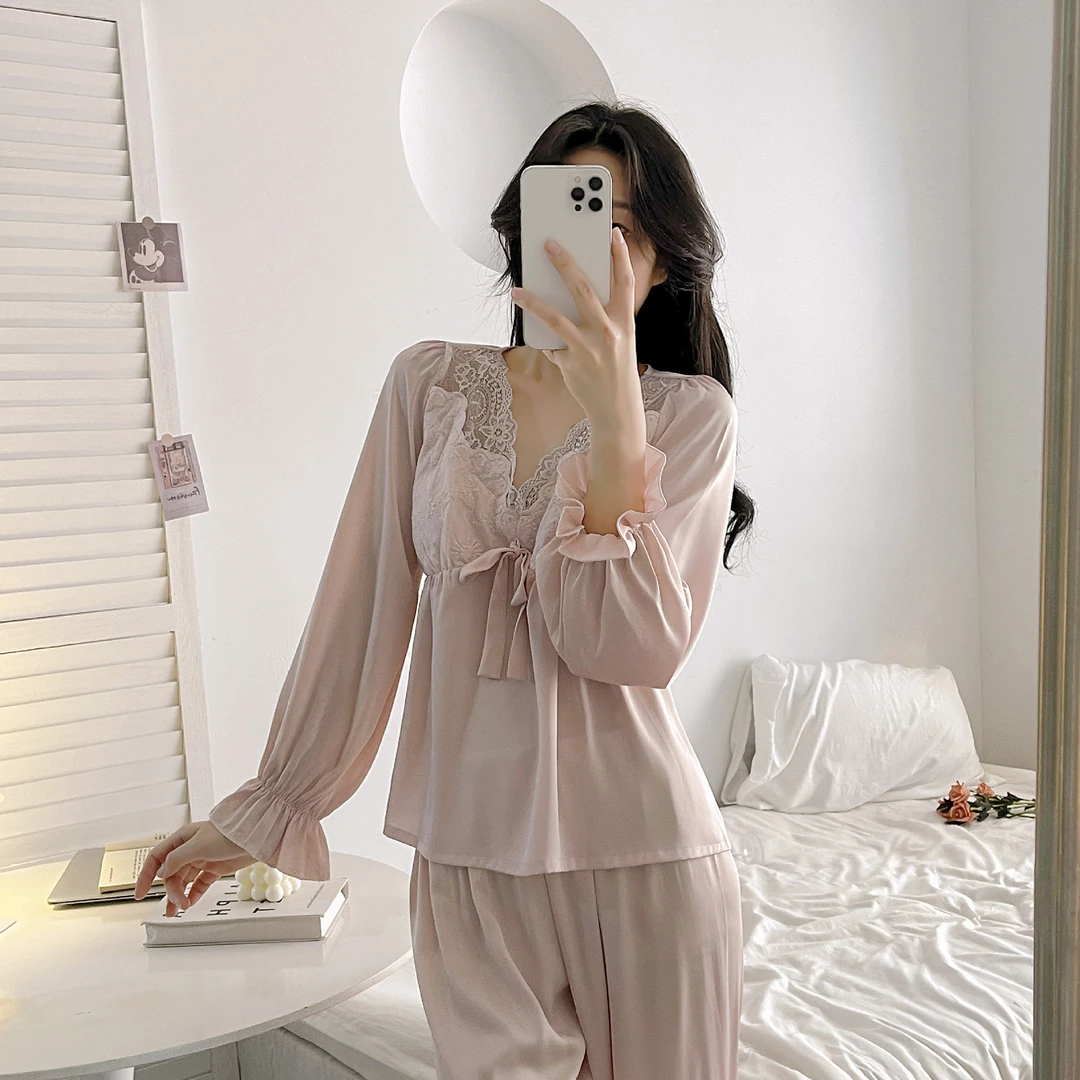 2025新款宫廷风睡裙长款女士冰丝睡衣ins纯欲睡衣长袖复古家居服