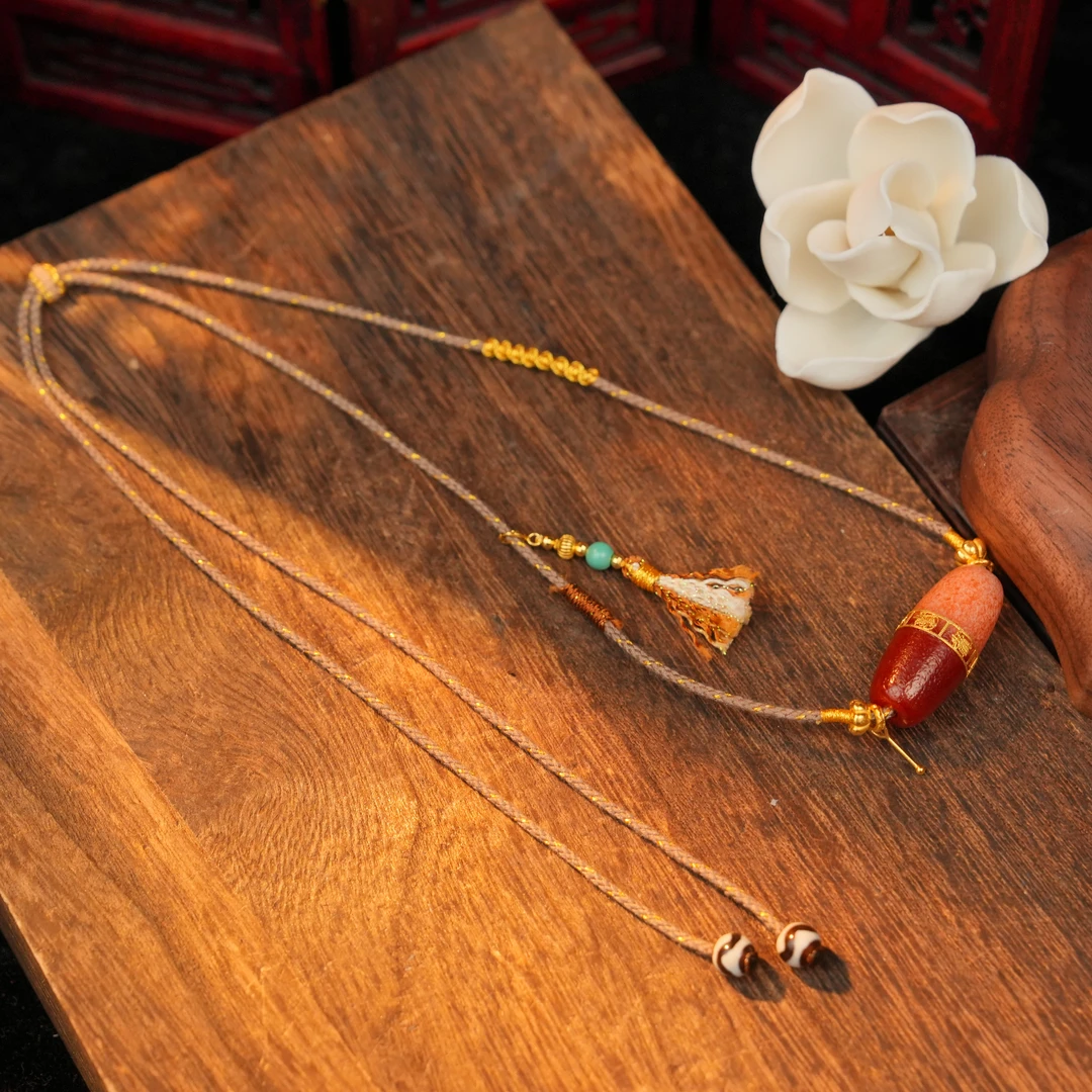 红肉天地珠珠玛瑙吊坠LJZ040106