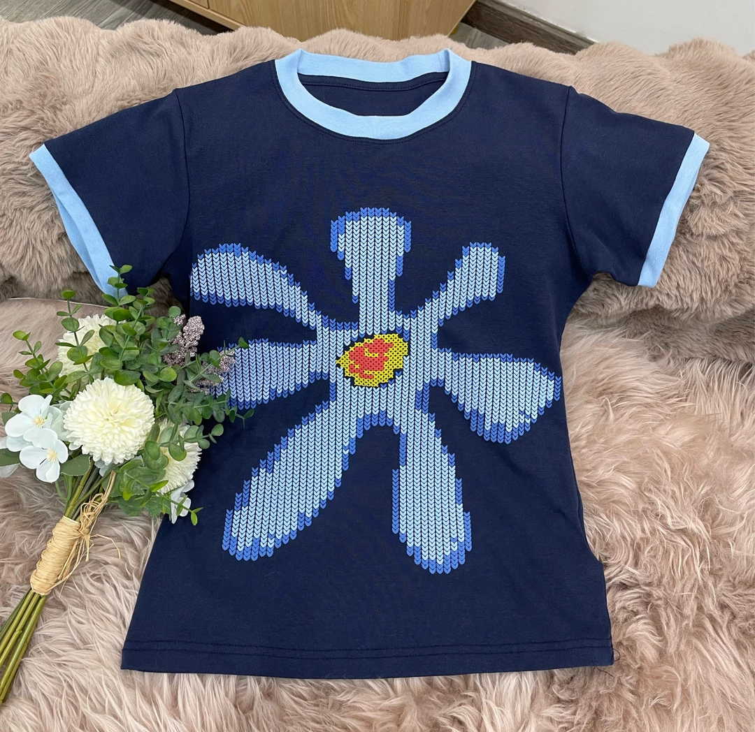 【花开ST】小众设计印花春夏新款短袖T恤时尚休闲百搭打底衫