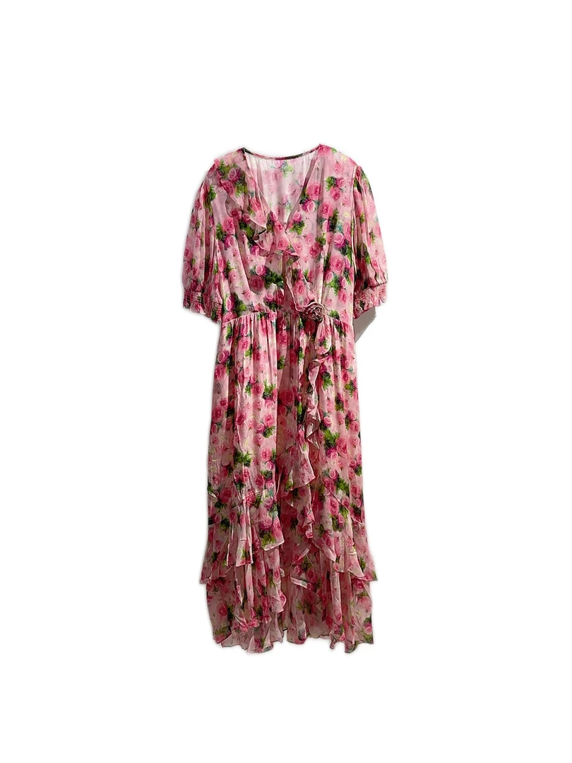 【小云总专享】【100%桑蚕丝连衣裙】轻奢高腰褶皱显瘦连衣裙-23800