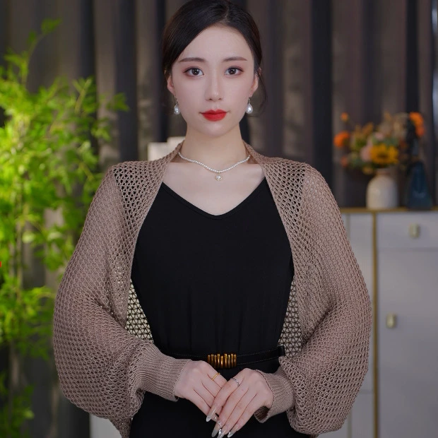 长袖防晒薄款披肩女外搭新款混纺夏秋季网格针织开衫百搭