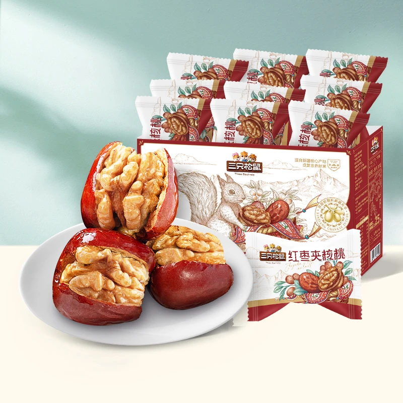 【三祇松鼠_每日枣夹核桃】红枣核桃坚果枣仁派孕妇健康营养礼盒