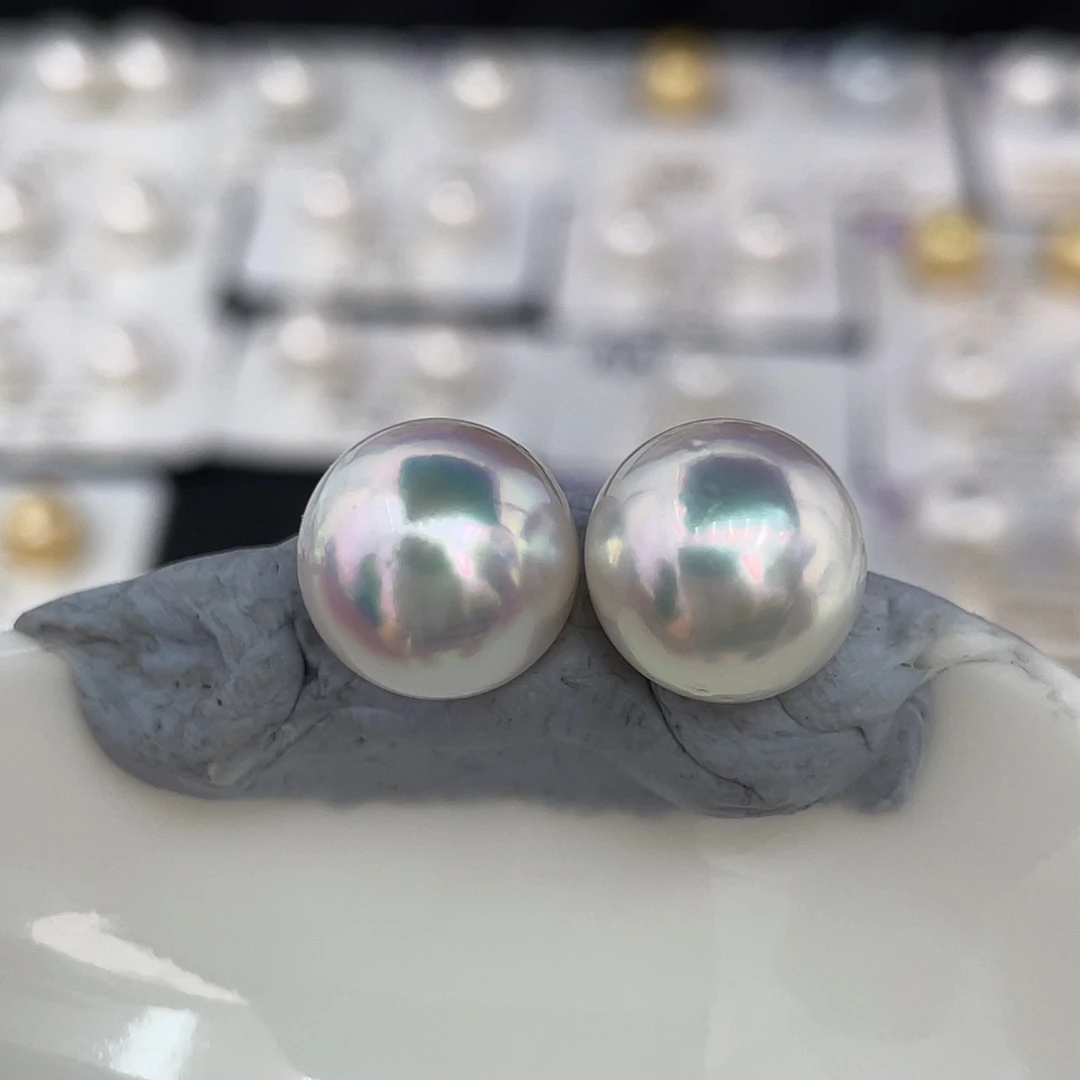 定制海水珍珠未镶嵌裸珠11-12mm炫彩澳白