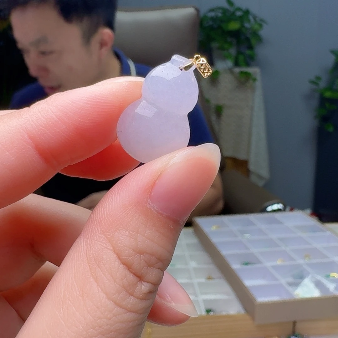 翡翠18K金镶嵌吊坠(不含链)天然