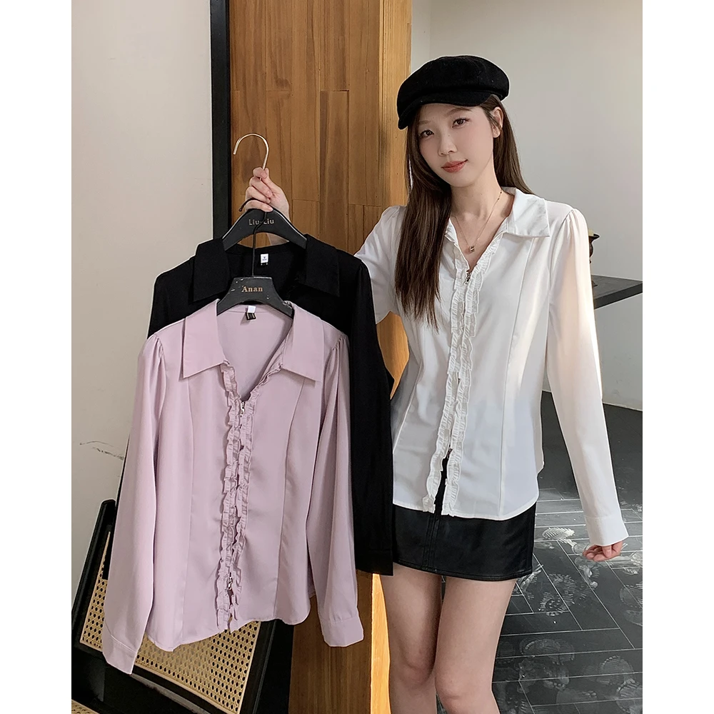 【涵胖胖】清大码女2025春洋气百搭显瘦拉链开衫polo领小衫64010【B】