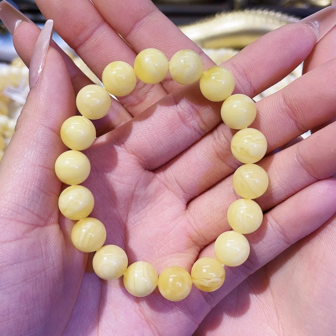 未镶嵌蜜蜡手串10.5mm 浓白浓蜡虎皮