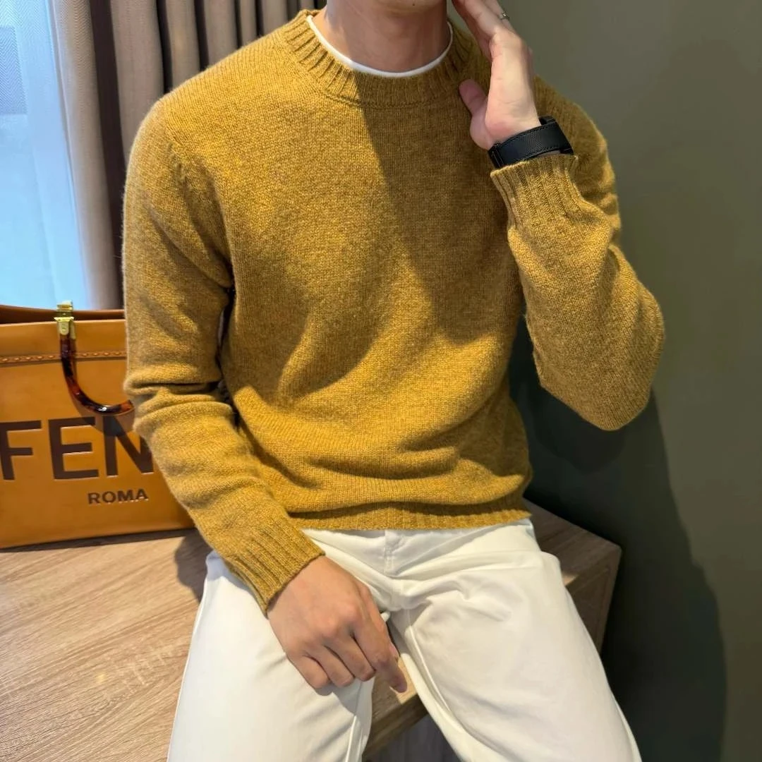 秋冬男士毛衣马鞍肩轻奢休闲加厚针织衫男生纯色百搭长袖保暖上衣