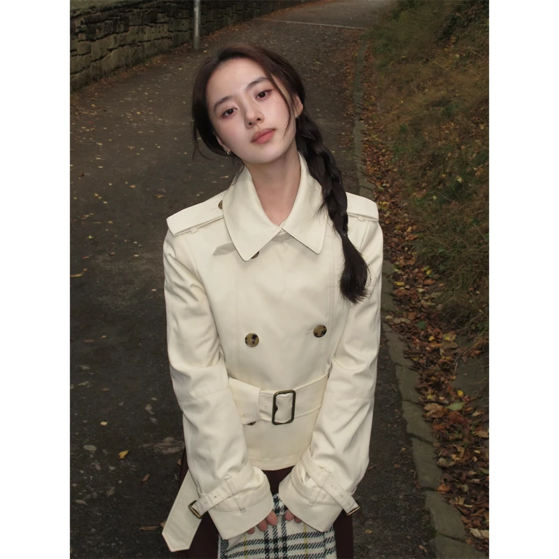英伦风复古正肩立领短款风衣外套女秋季高级感显瘦气质不规则上衣