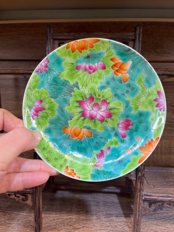 景德镇陶瓷手工绘画创意家用防烫荷花赏盘壶承创汇陶瓷尺寸13.5cm