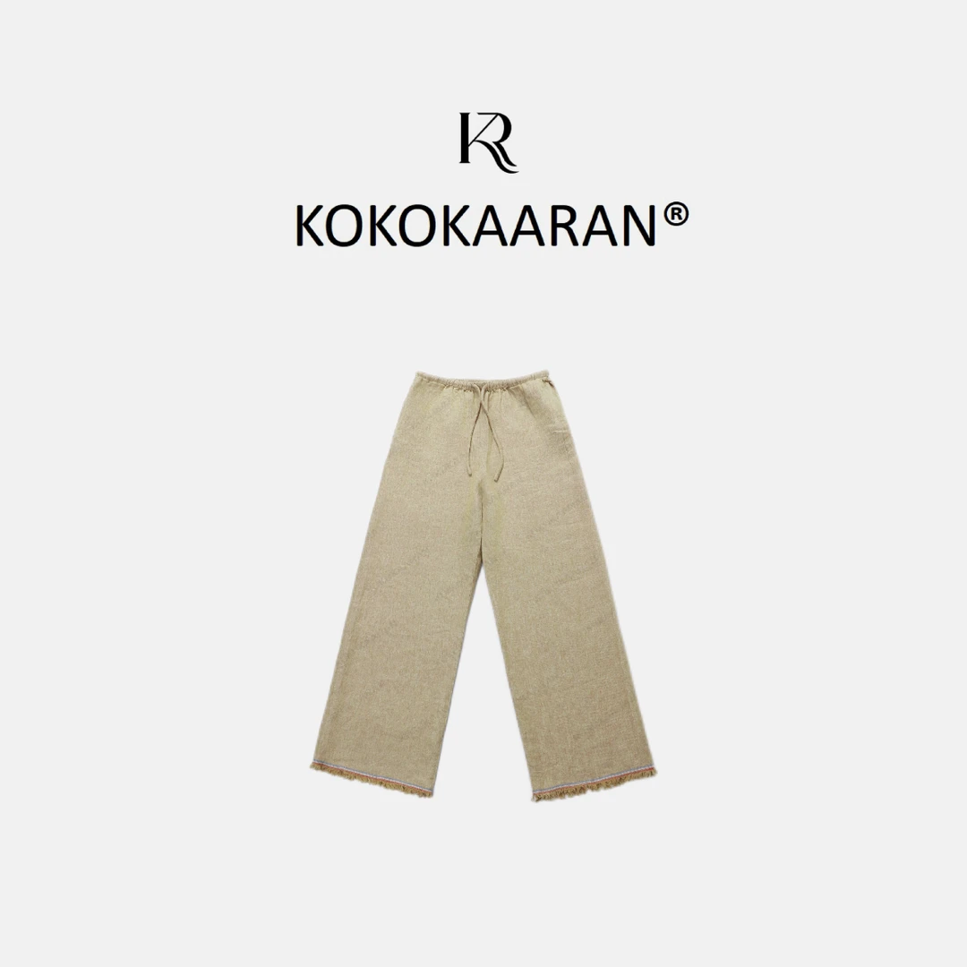 kokokaaran/可可咔伦【100亚麻】25松紧腰抽绳毛边休闲裤SH250460