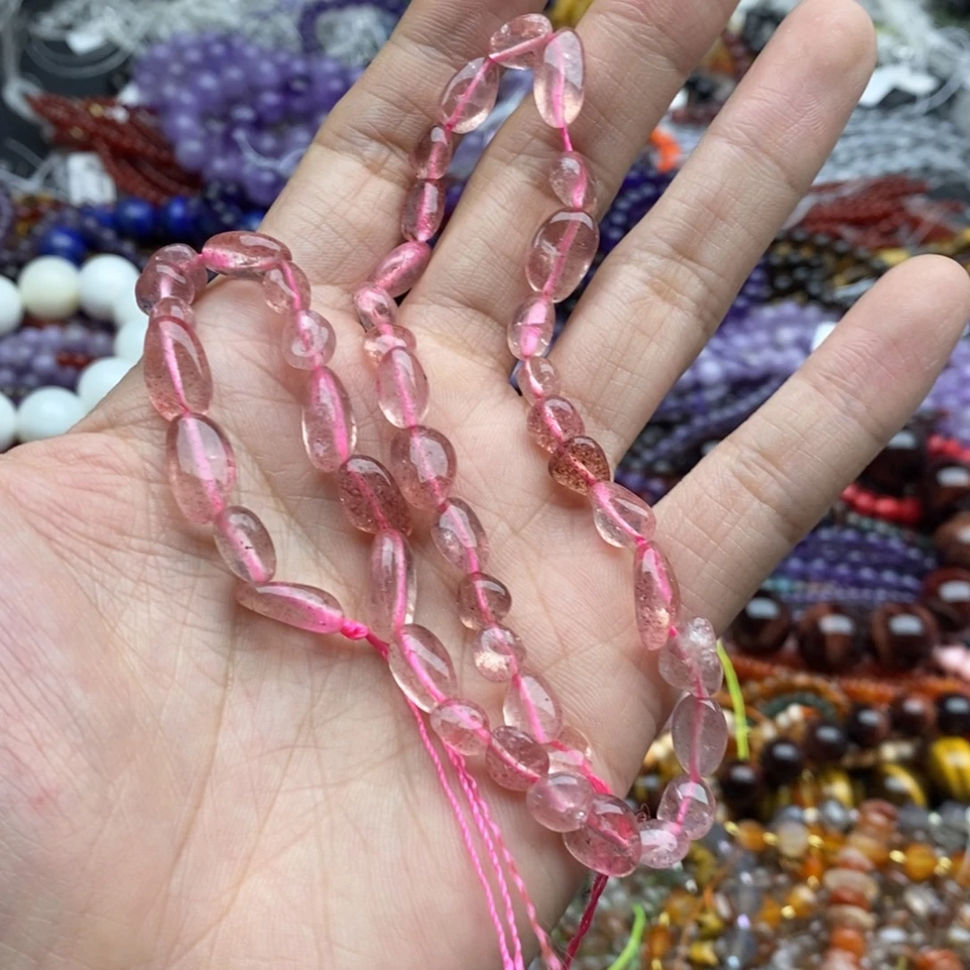 玛瑙/玉髓未镶嵌珠宝半成品一条天然透体红草莓晶随行6mm