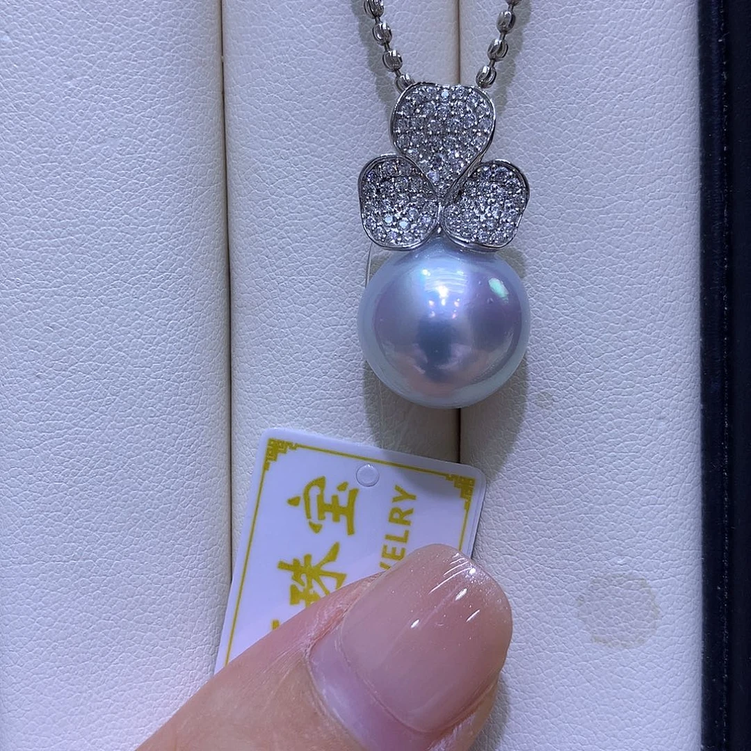 吊坠(不含链)18K金镶嵌海水珍珠14/15mm澳白