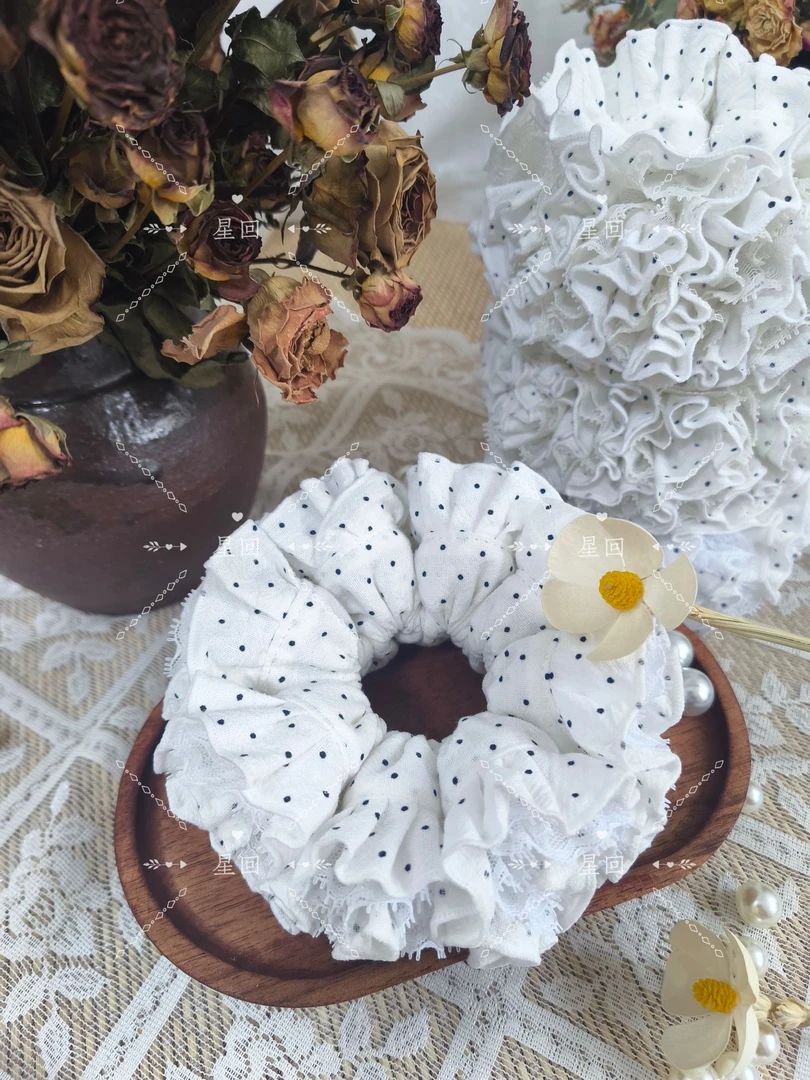 白色波点蓬松简约四层发圈丸子头实物实图