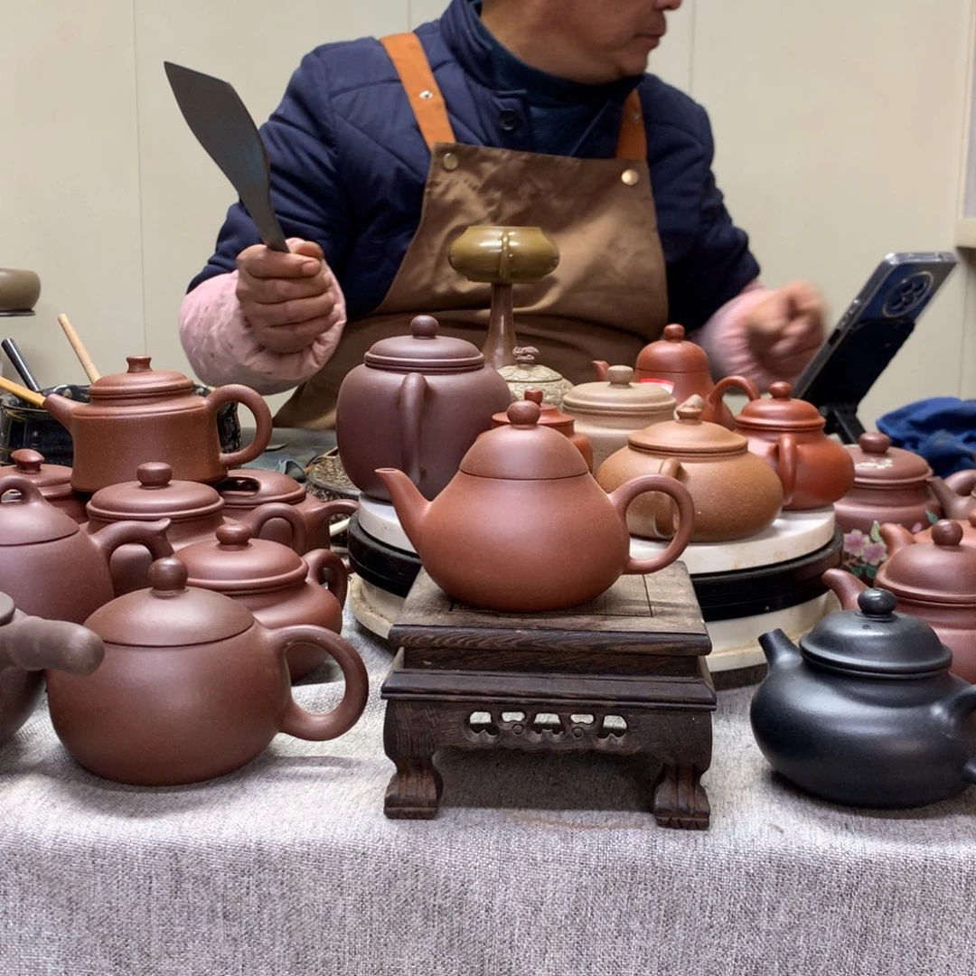 紫泥茶壶梨形130 c半手工制作