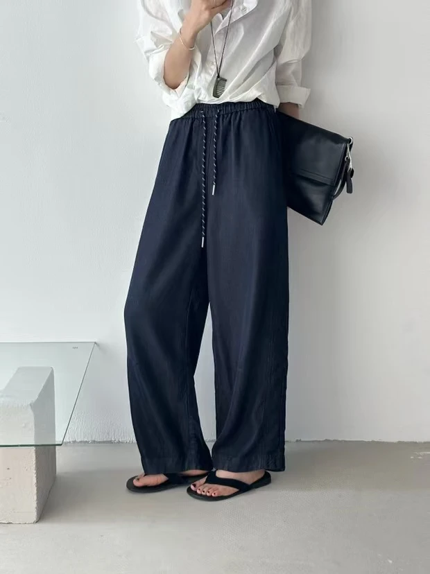 天丝牛仔裤宽松薄款阔腿裤休闲裤长裤透气秋季直筒裤显瘦百搭大气